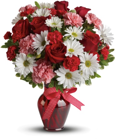 With Hugs and Kisses Bouquet with Red Roses