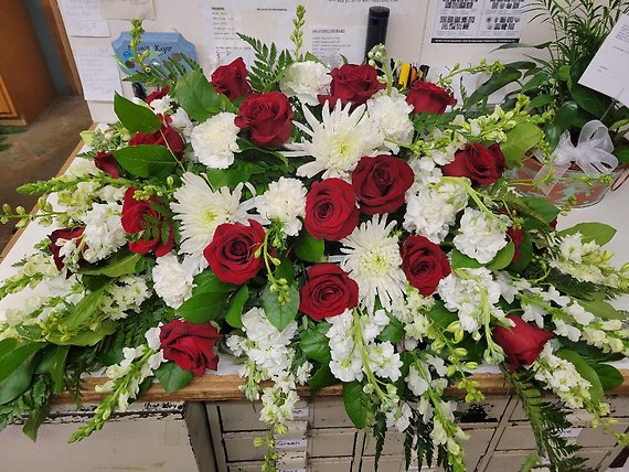 Casket Spray in Red and White